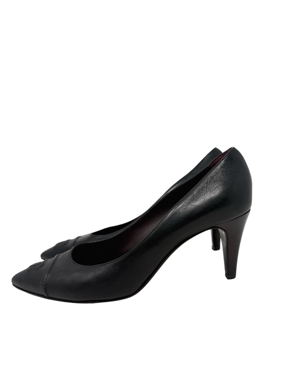 Chanel Vintage CC Cap Toe Black Leather Pumps Size 39 - Picture 5 of 14